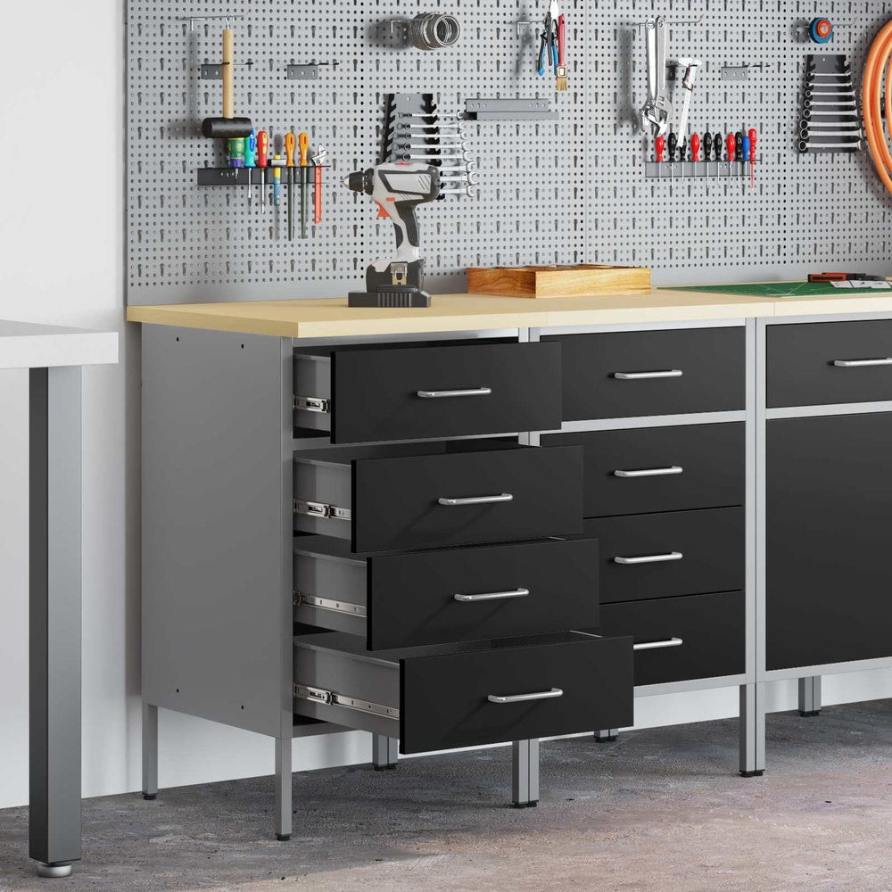 vidaXL Work Cabinet with Drawer 2 pcs Black and Grey 100 x 55 x 85 cm 1