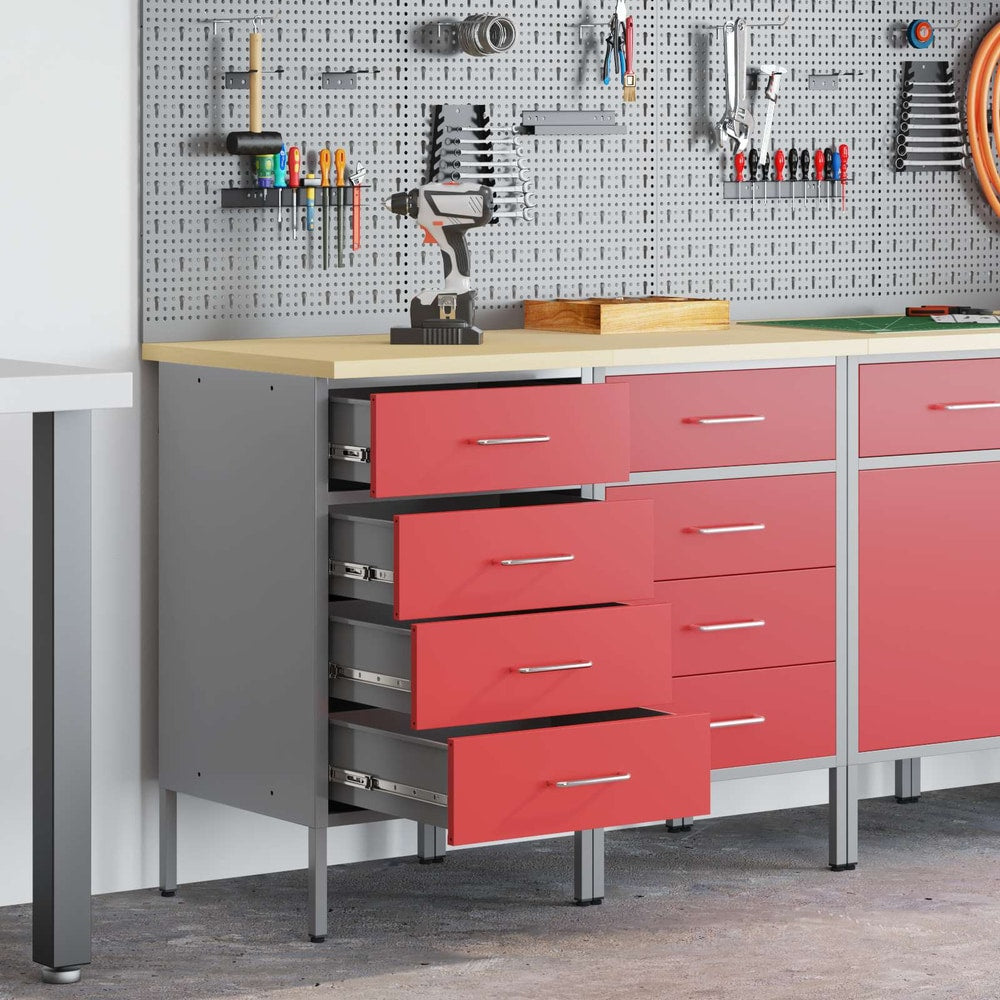 vidaXL Work Cabinet with Drawer 2 pcs Red and Grey 100 x 55 x 85 cm 1