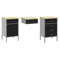 vidaXL Work Cabinet with Drawer 3 pcs Black Engineered Wood and Steel 4