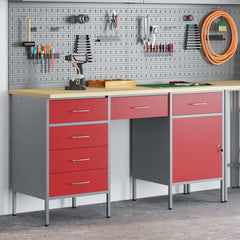 vidaXL Work Cabinet with Drawer 3 pcs Red Engineered Wood and Steel 1