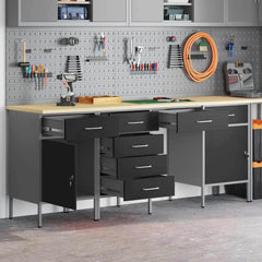 vidaXL Work Cabinet with Drawer 4 pcs Black Engineered Wood and Steel 1
