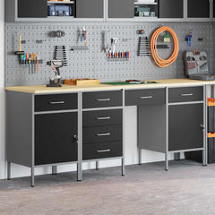 vidaXL Work Cabinet with Drawer 4 pcs Black Engineered Wood and Steel 3