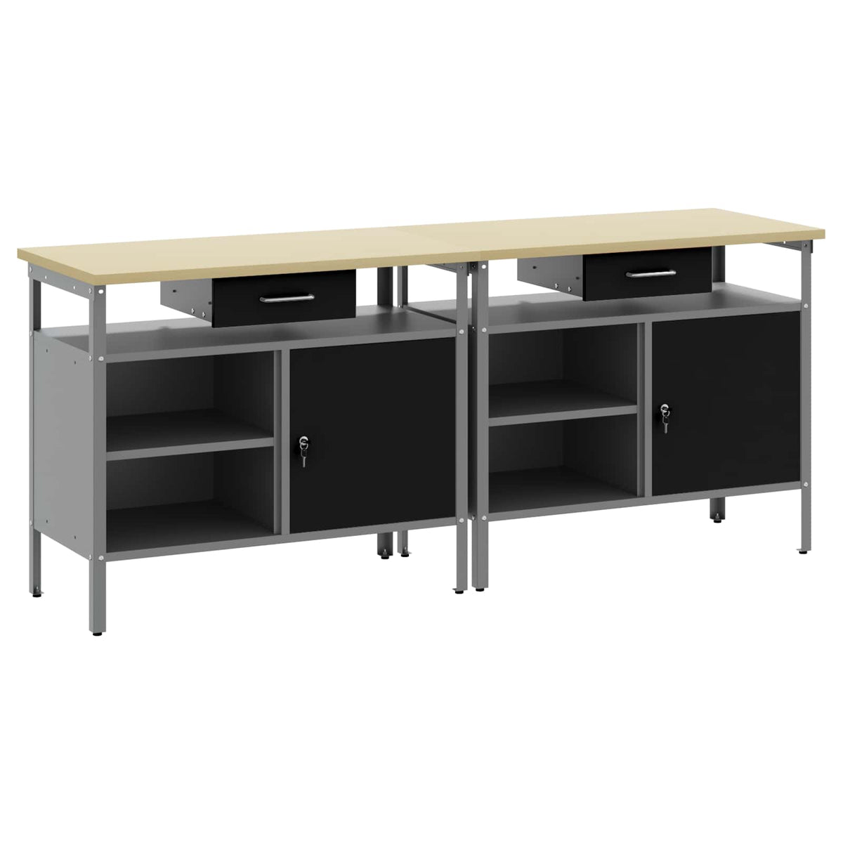 Work Bench Set 8 pcs and Grey 200 x 55 x 200 cm Steel Black 200 cm workbench (2 shelves &1 door)