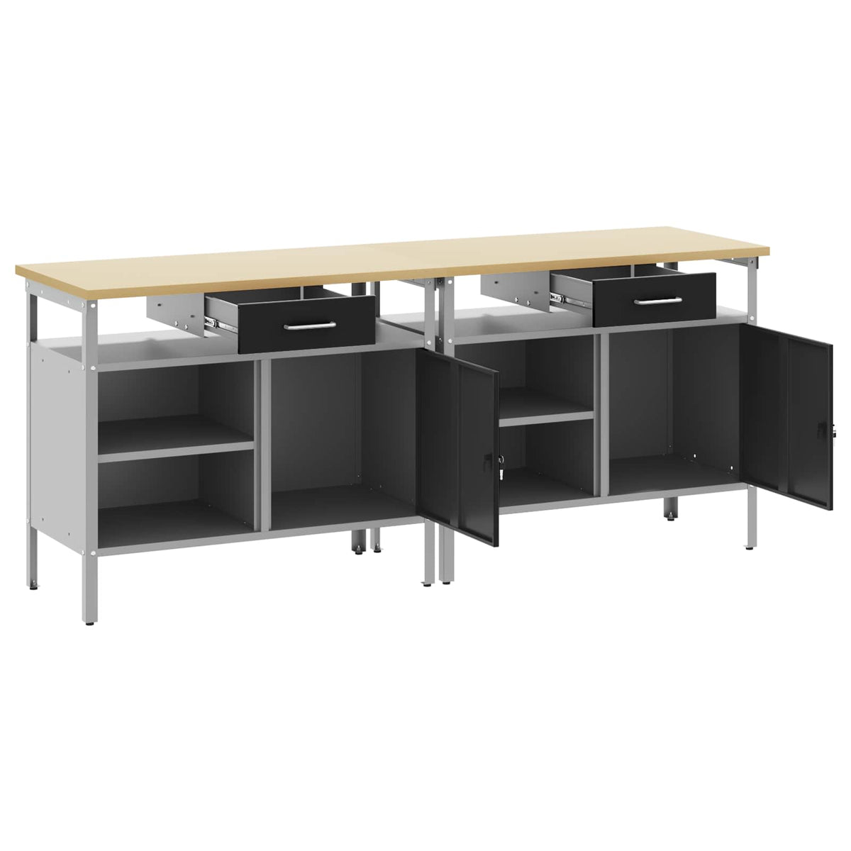Work Bench Set 8 pcs and Grey 200 x 55 x 200 cm Steel Black 200 cm workbench (2 shelves &1 door)