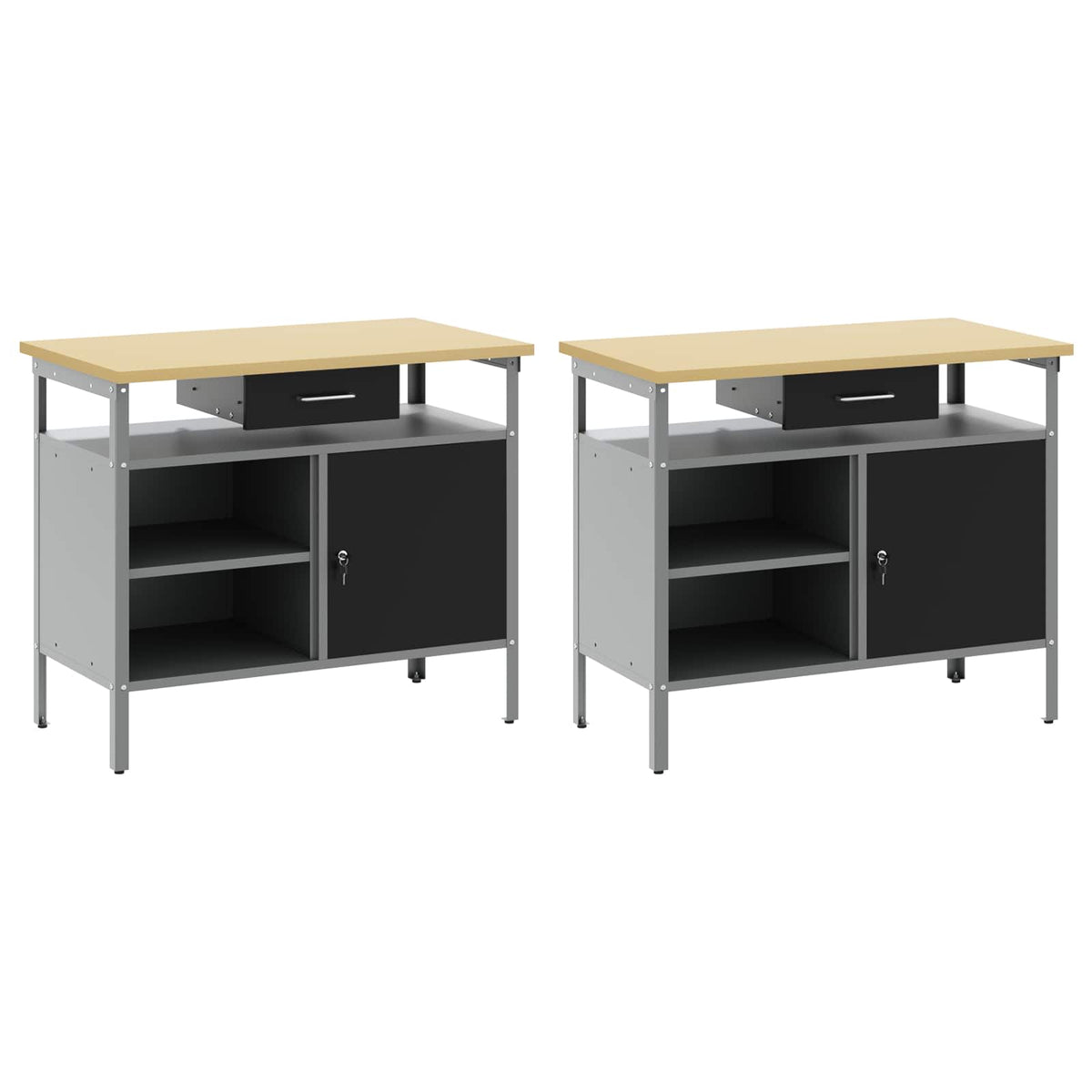 Work Bench Set 8 pcs and Grey 200 x 55 x 200 cm Steel Black 200 cm workbench (2 shelves &1 door)