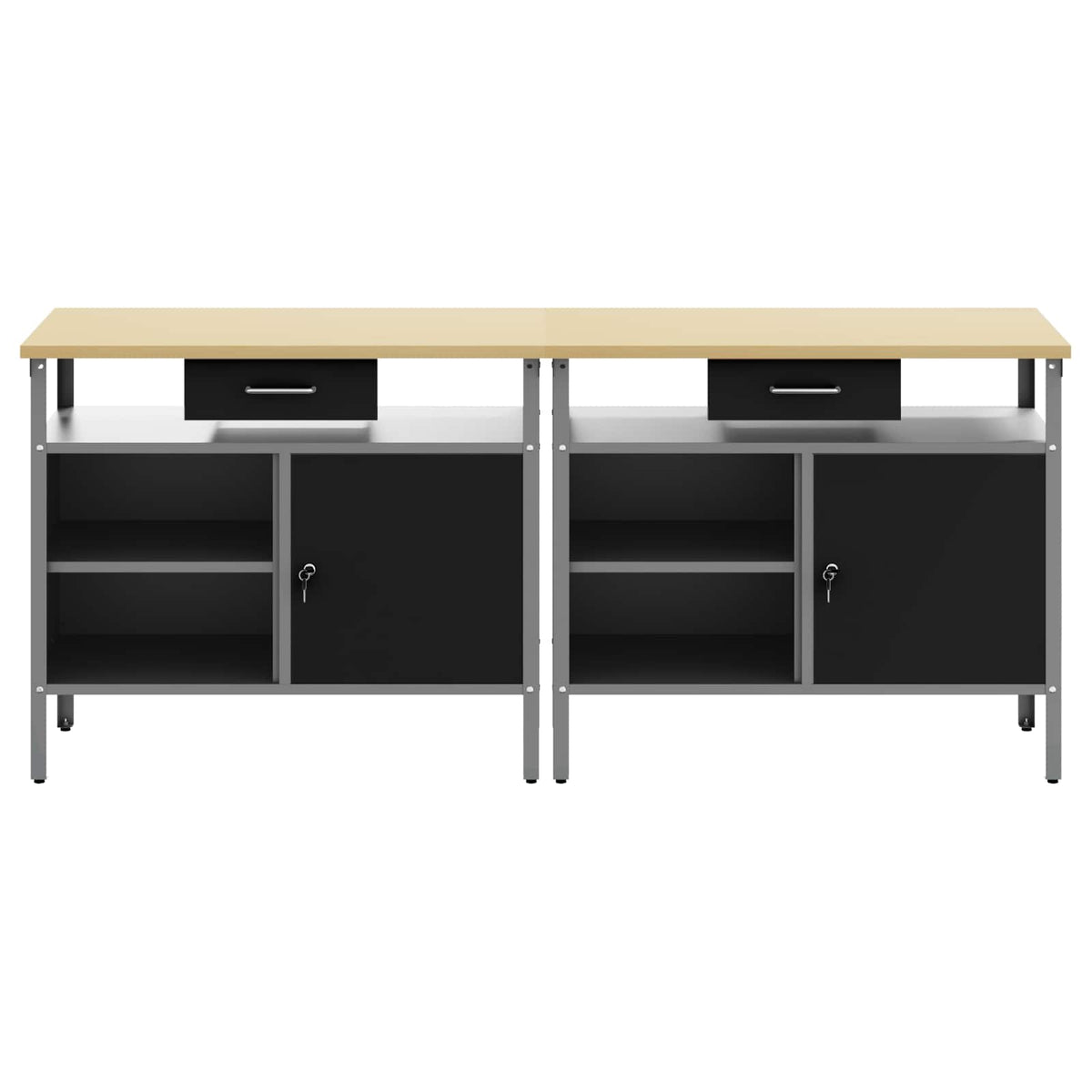 Work Bench Set 8 pcs and Grey 200 x 55 x 200 cm Steel Black 200 cm workbench (2 shelves &1 door)