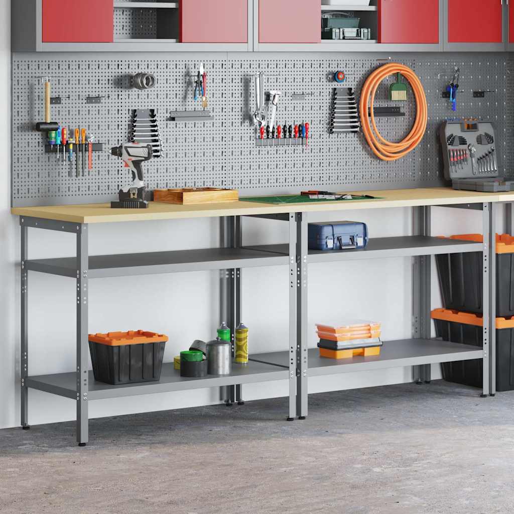 Work Bench Set 8 pcs and Grey 200 x 55 x 200 cm Steel Grey 200 cm workbench (2 shelves)