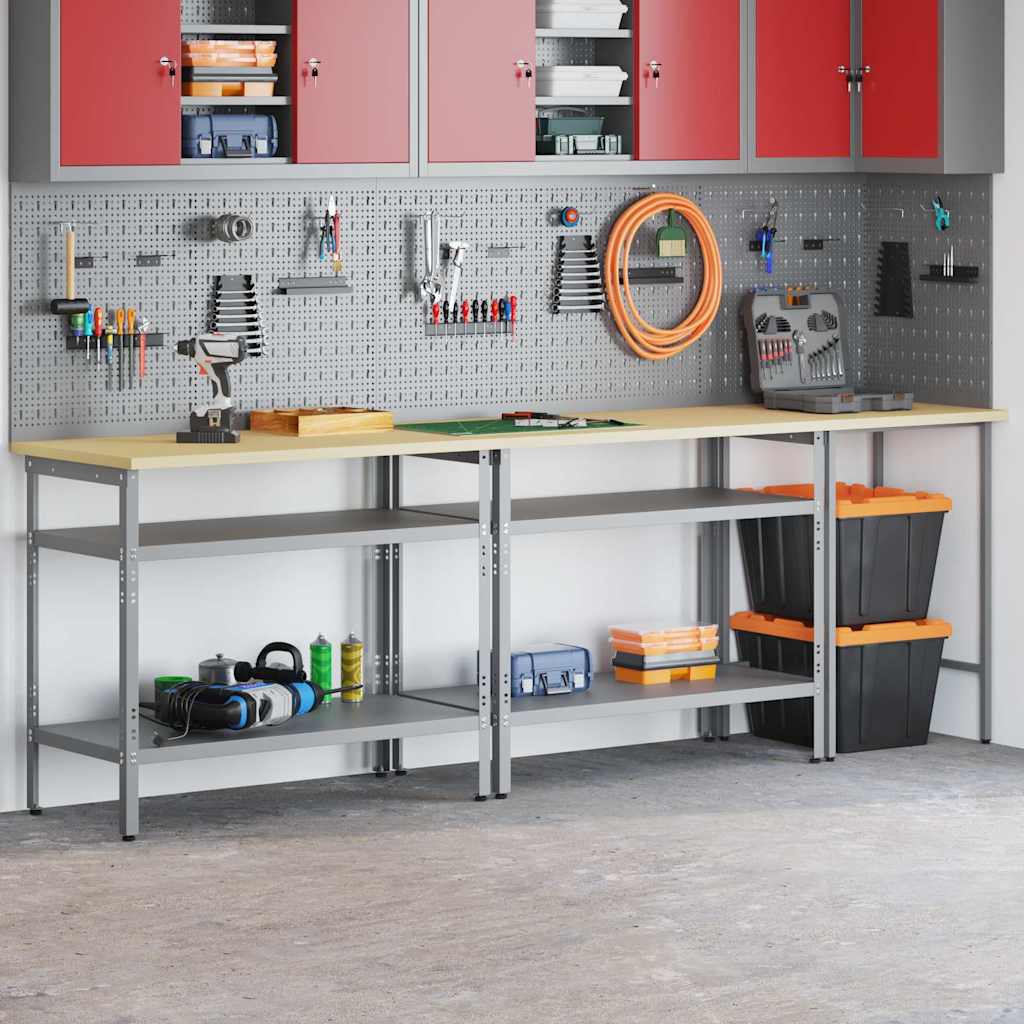Work Bench Set 8 pcs and Grey 200 x 55 x 200 cm Steel Grey 255 cm workbench (2 shelves)