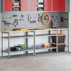 Work Bench Set 8 pcs and Grey 200 x 55 x 200 cm Steel Grey 255 cm workbench (2 shelves)