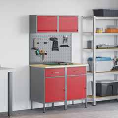 Work Cabinet Set 8 pcs Steel and Engineered Wood Red 100 cm workbench (2 drawers &2 doors)