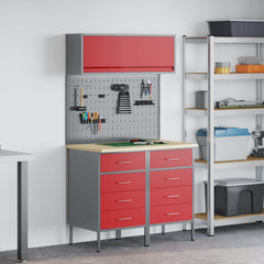 Work Cabinet Set 8 pcs Steel and Engineered Wood Red 100 cm workbench (8 drawers)