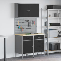 vidaXL Work Cabinet with Drawer 5 pcs Black Engineered Wood and Steel 1