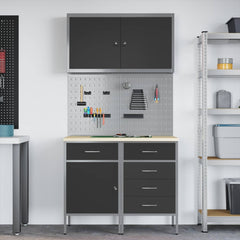 vidaXL Work Cabinet with Drawer 5 pcs Black Engineered Wood and Steel 4