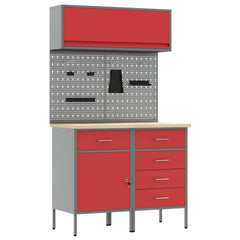 Work Cabinet Set 8 pcs Steel and Engineered Wood Red 100 cm workbench (5 drawers &1 door)