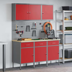 vidaXL Work Cabinet 8 pcs Red and Grey Engineered Wood and Steel 1