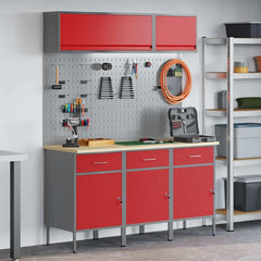 Work Cabinet Set 8 pcs Steel and Engineered Wood Red 150 cm workbench (3 drawers &3 doors)