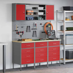 vidaXL Work Cabinet with Drawer 7 pcs Red Engineered Wood and Steel 1