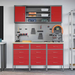 vidaXL Work Cabinet with Drawer 7 pcs Red Engineered Wood and Steel 4