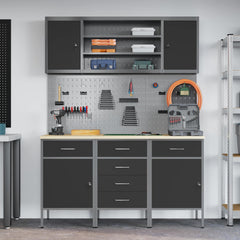 vidaXL Work Cabinet with Drawer 7 pcs Black Engineered Wood and Steel 4
