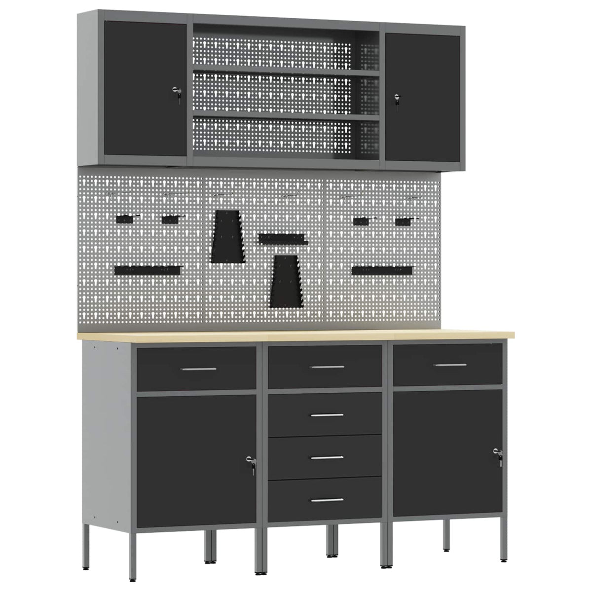 vidaXL Work Cabinet with Drawer 7 pcs Black Engineered Wood and Steel 2