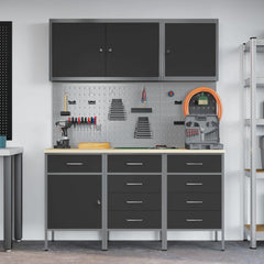 vidaXL Work Cabinet 8 pcs Black and Grey Engineered Wood and Steel 4