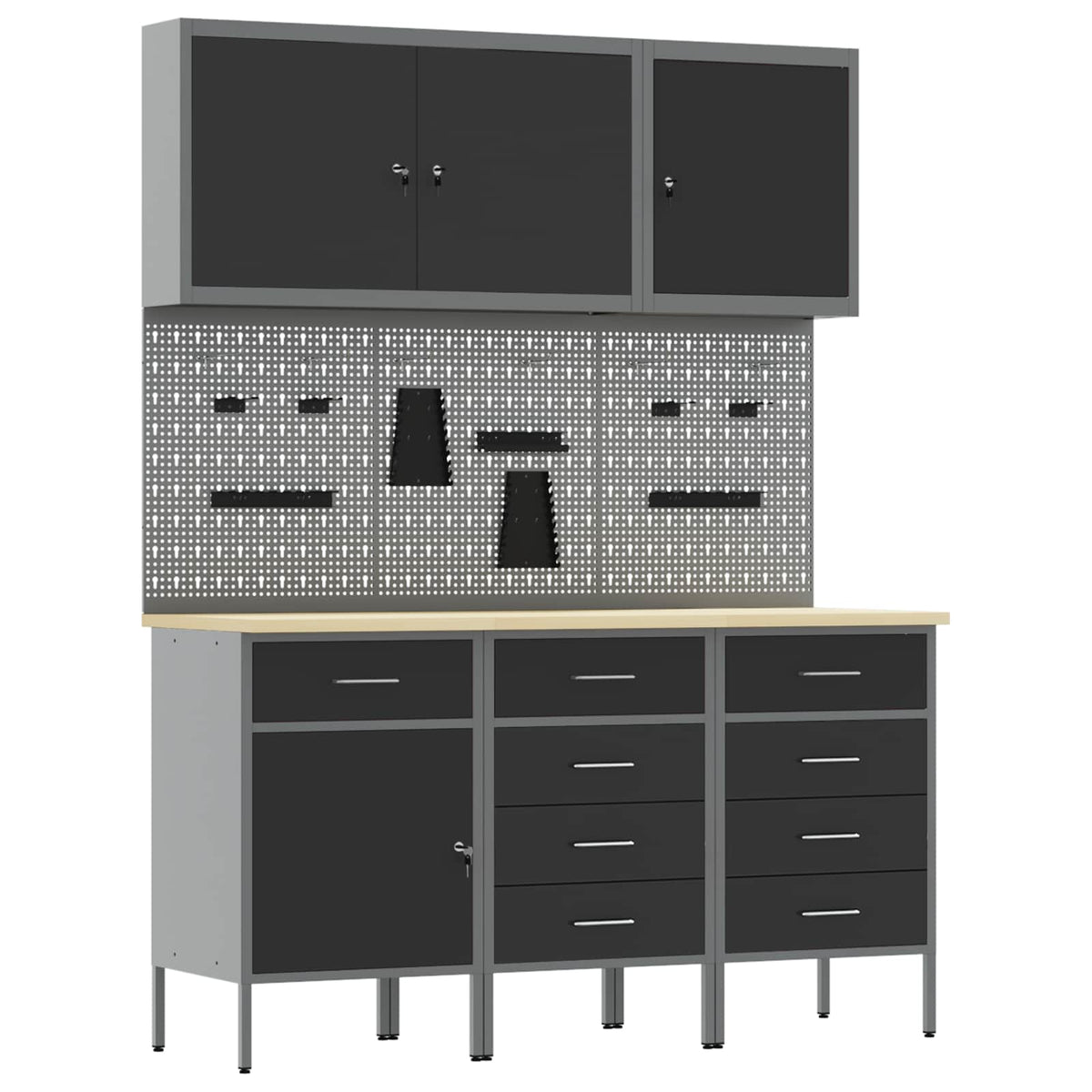 vidaXL Work Cabinet 8 pcs Black and Grey Engineered Wood and Steel 2