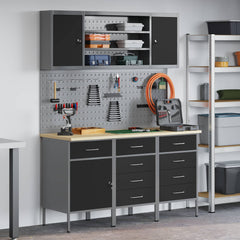 vidaXL Work Cabinet 7 pcs Black and Grey Engineered Wood and Steel 1