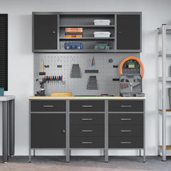 vidaXL Work Cabinet 7 pcs Black and Grey Engineered Wood and Steel 4