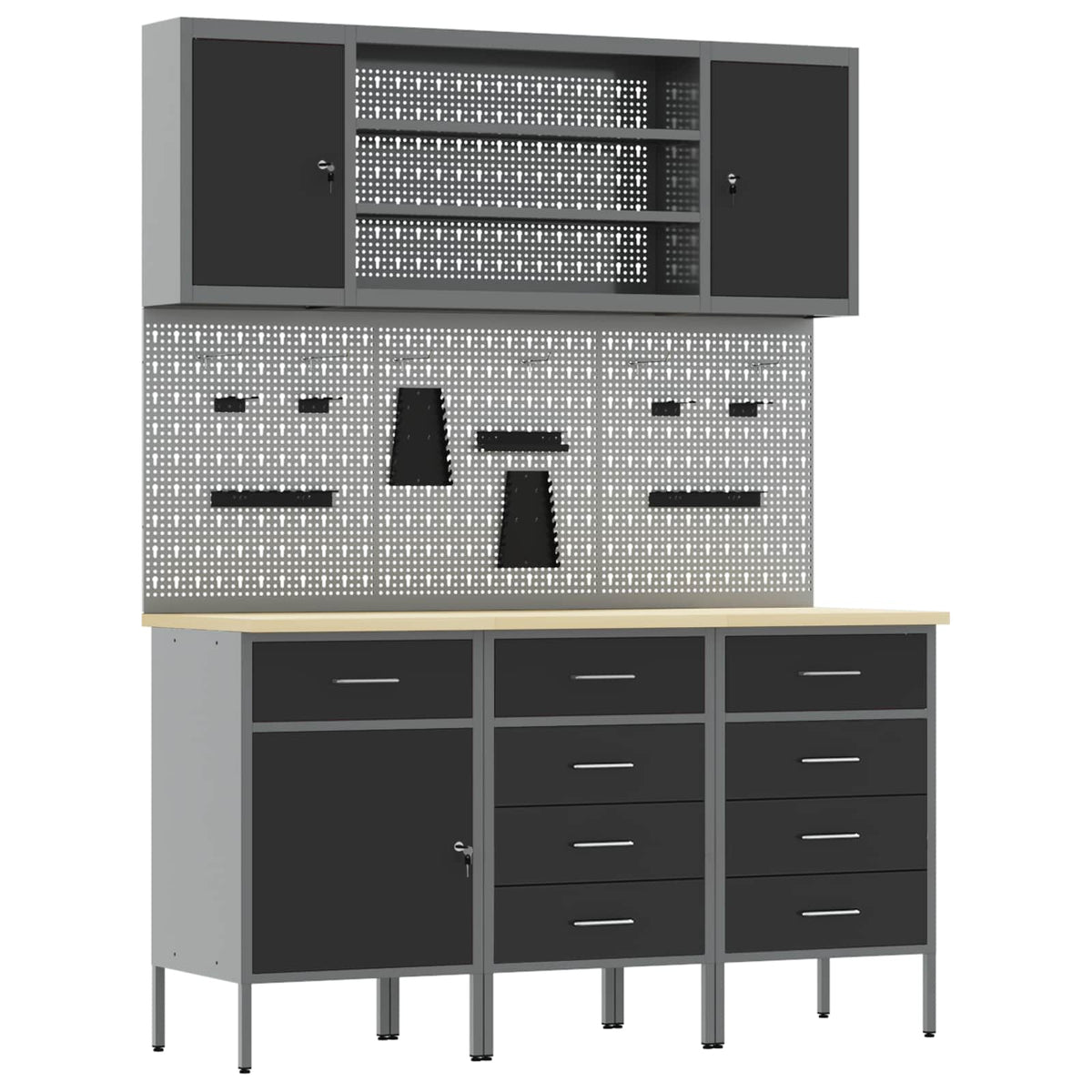 vidaXL Work Cabinet 7 pcs Black and Grey Engineered Wood and Steel 2