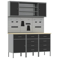 vidaXL Work Cabinet 7 pcs Black and Grey Engineered Wood and Steel 2