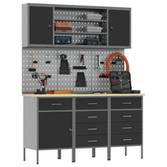 vidaXL Work Cabinet 7 pcs Black and Grey Engineered Wood and Steel 3