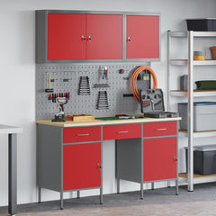 vidaXL Work Cabinet 8 pcs Red and Grey Engineered Wood and Steel 1