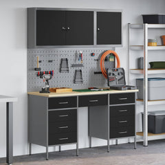 vidaXL Work Cabinet 8 pcs Black and Grey Engineered Wood and Steel 1