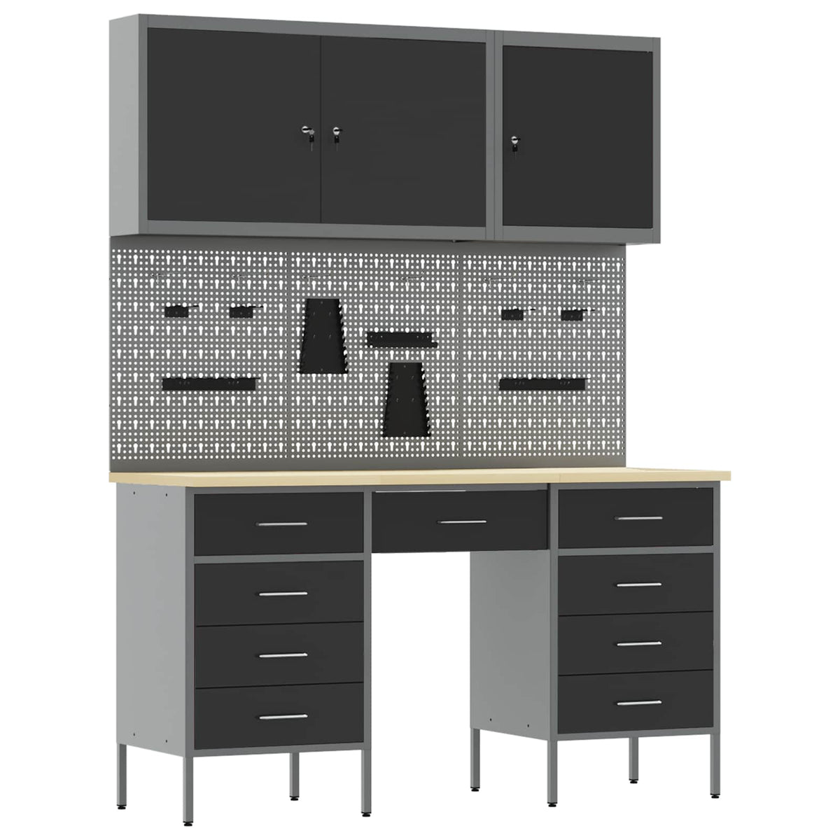 vidaXL Work Cabinet 8 pcs Black and Grey Engineered Wood and Steel 2