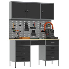 vidaXL Work Cabinet 8 pcs Black and Grey Engineered Wood and Steel 3