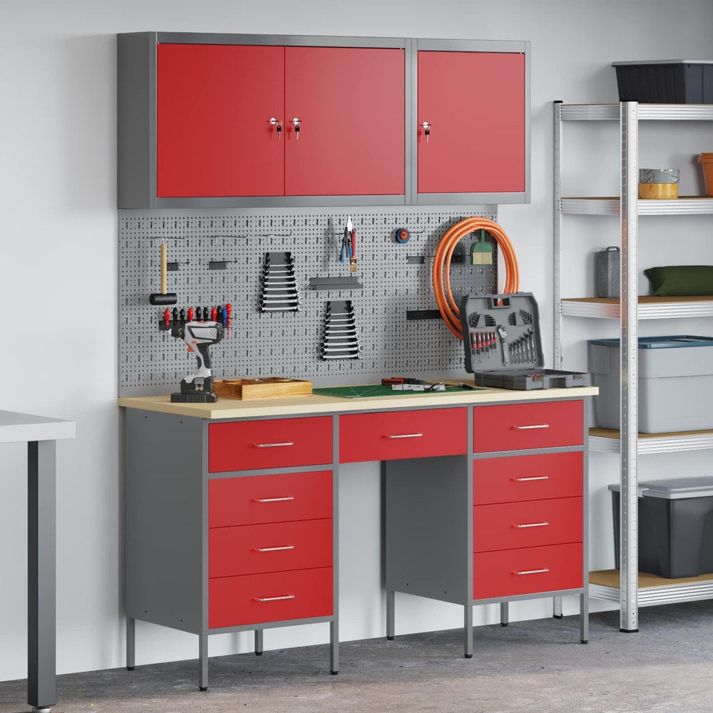 vidaXL Work Cabinet with Drawer 8 pcs Red Engineered Wood and Steel 1