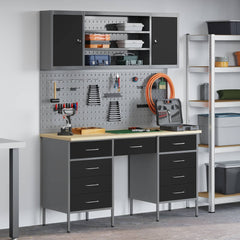 vidaXL Work Cabinet 7 pcs Black and Grey Engineered Wood and Steel 1