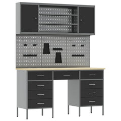vidaXL Work Cabinet 7 pcs Black and Grey Engineered Wood and Steel 2