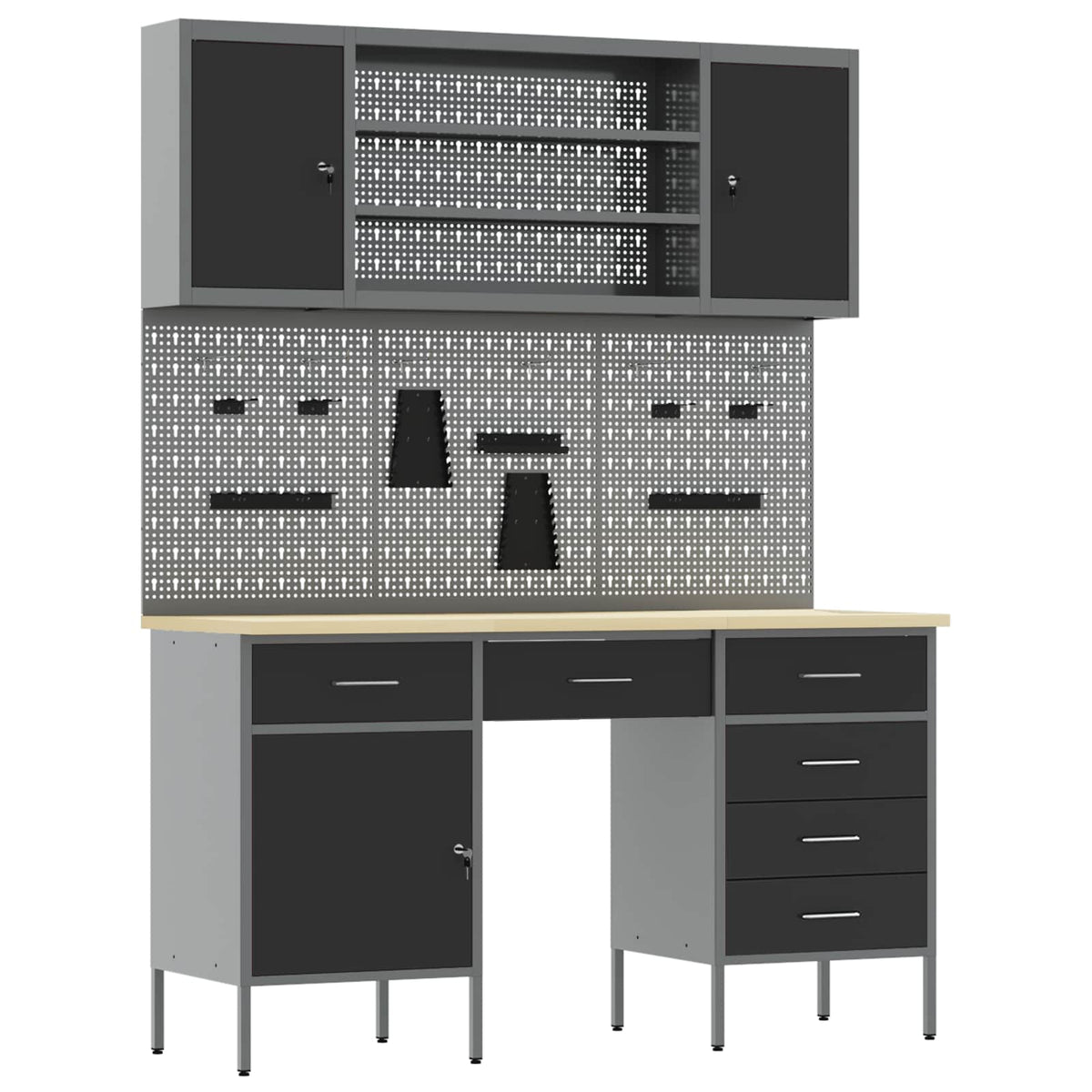vidaXL Work Cabinet 7 pcs Black and Grey Engineered Wood and Steel 2