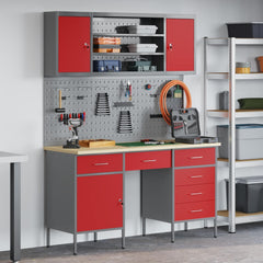 vidaXL Work Cabinet 7 pcs Red and Grey Engineered Wood and Steel 1