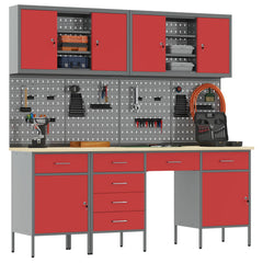vidaXL Work Cabinet with Drawer 10 pcs Red Engineered Wood and Steel 3