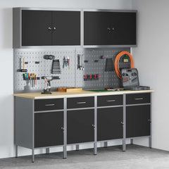 vidaXL Work Cabinet 10 pcs Black and Grey Engineered Wood and Steel 1