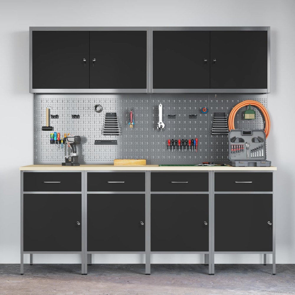 vidaXL Work Cabinet 10 pcs Black and Grey Engineered Wood and Steel 4