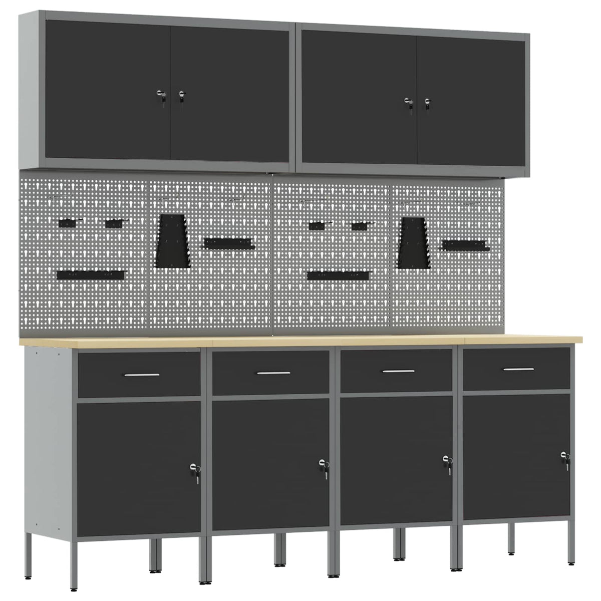 vidaXL Work Cabinet 10 pcs Black and Grey Engineered Wood and Steel 2