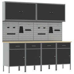 vidaXL Work Cabinet 10 pcs Black and Grey Engineered Wood and Steel 2