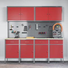 vidaXL Work Cabinet with Drawer 10 pcs Red Engineered Wood and Steel 4