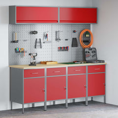 Work Cabinet Set 8 pcs Steel and Engineered Wood Red 200 cm workbench (4 drawers &4 doors)
