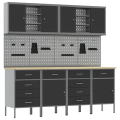 vidaXL Work Cabinet with Drawer 10 pcs Black Engineered Wood and Steel 2