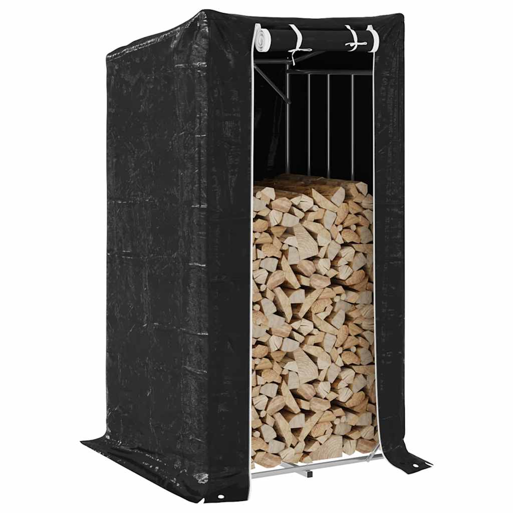 vidaXL Firewood Rack with Rain Cover Galvanised Steel
