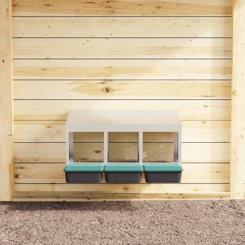 vidaXL Chicken Nesting Box 3 Compartments Wall-Mounted Galvanised Steel 3